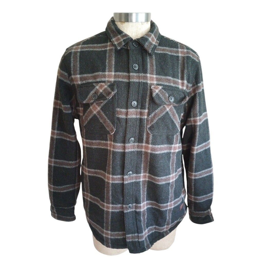 Jachs Shirt Mens Size L Jacket Shacket Sherpa Lined Heavy Black Plaid Wool Blend